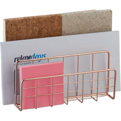 Relaxdays - Portalettere da Scrivania, Portadocumenti, 3 Scomparti, Design a Rete, 14 x 17,5 x 8 cm, in Ferro, Oro Rosato