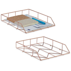 Relaxdays - Vaschetta Portadocumenti, Set da 2, Portalettere in Metallo, Design a Rete, 5,5 x 26 x 31,5 cm, Oro Rosato