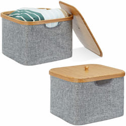 2x Cestino Portaoggetti, Scatola Portatutto con Coperchio, per Scaffale, in Tessuto, HxBxT: 25 x 33 x 33 cm, Grigio