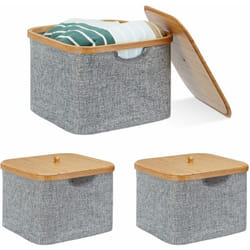 3x Cestino Portaoggetti, Scatola Portatutto con Coperchio, per Scaffale, in Tessuto, HxBxT: 25 x 33 x 33 cm, Grigio