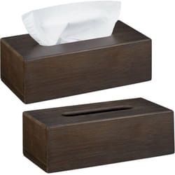 Relaxdays - 2x Porta Fazzoletti in Bambù, con Base Scorrevole, per Salviette, hlp 7,5 x 24 x 12 cm, Marrone Scuro