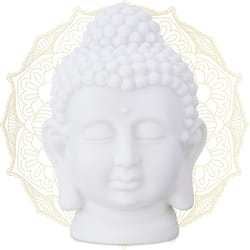 Relaxdays - Testa Statua di Buddha, Fugura Decorativa da Giardino, Budda Deco Zen, in Plastica, 17 x 12 x 10 cm, Bianco