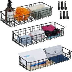 Relaxdays - Set da 3 Cestini Portaoggetti in Metallo, Cesto Multiuso a Rete Ferro, per Cucina e Bagno, 7,5x41x16 cm, Nero