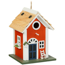 Relaxdays - Mangiatoia per Uccelli Decorativa, Casetta in Legno da Appendere, con Tettino, 25 x 18,5 x 18,5 cm, Colorata