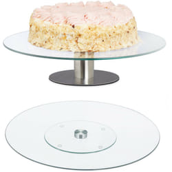 Relaxdays - Piatto Rotante per Torte, Set da 2, Alzatina e Vassoio, Girevole a 360º, ø 30cm, Tortiera, Vetro, Trasparente