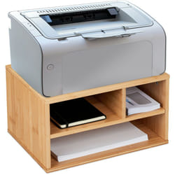 Relaxdays - Supporto Sampante da Scrivania, 3 Scomparti Portadocumenti, 22x40x30 cm, Organizer da Ufficio, Bambù, Naturale