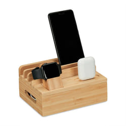 Relaxdays - Stazione di Ricarica Multipla, Docking Station Bambù, Apple Watch, Smartphone, AirPods, 11x17x13 cm, Naturale