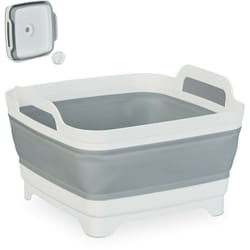 Relaxdays - Bacinella Pieghevole con Manici, Catino Rettangolare 9 l, Lavapiatti Campeggio, hlp 20x31x31 cm, Bianco Grigio