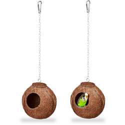 Relaxdays - Altalena per Pappagalli, Set 2 Nidi in Cocco per Uccelli e Canarini Accessorio per Gabbietta, Marrone Naturale