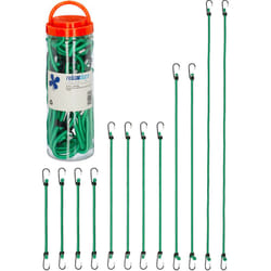 Relaxdays - Set da 12 Elastici Portapacchi, Cinghie con Ganci Fissaggio Pacchi in Auto, Bici, 4 Misure, Universali, Verde