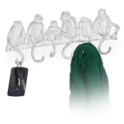 Relaxdays - Attaccapanni da Parete, 6 Ganci a Scimmia, 14,5x36,5x4 cm, Appendiabiti in Ghisa, Guardaroba Ingresso, Bianco