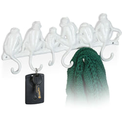 Relaxdays - Attaccapanni da Parete, 6 Ganci a Scimmia, 14,5x36,5x4 cm, Appendiabiti in Ghisa, Guardaroba Ingresso, Bianco