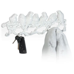 Relaxdays - Attaccapanni da Parete, 6 Ganci Uccellini, 13x36,5x4,5 cm, Appendiabiti in Ghisa, Guardaroba Ingresso, Bianco