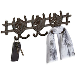 Relaxdays - Attaccapanni da Parete, Tema Cavalli, 11x36,5x3,5 cm, 6 Ganci Appendiabiti Ghisa, Guardaroba Ingresso, Marrone