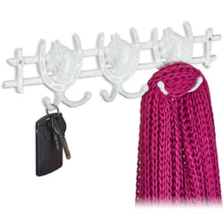 Relaxdays - Attaccapanni da Parete, Tema Cavalli, 11x36,5x3,5 cm, 6 Ganci Appendiabiti Ghisa, Guardaroba Ingresso, Bianco