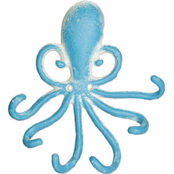 Relaxdays - Attaccapanni da Parete, 6 Ganci, Design Polpo, 16,5x15,5x4 cm, Appendiabiti in Ghisa, Ingresso, Azzurro Bianco