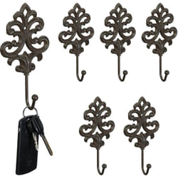 Relaxdays - Ganci Appendiabiti da Parete, Set da 6, Vintage, hlp: 17 x 8,5 x 4,5 cm, Attaccapanni Ghisa, Ingresso, Marrone