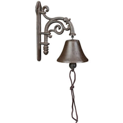 Relaxdays - Campanella da Muro in Ghisa, Design Antico, Campana Decorativa con Corda, per Esterni, 19 x 10 x 17cm, Marrone