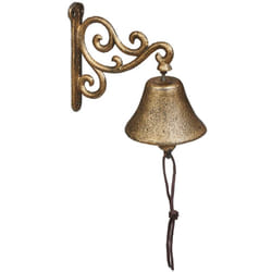 Relaxdays - Campanella da Muro in Ghisa, Design Antico, Campana Decorativa con Corda, per Esterni, 15,5x10x17,5 cm, Oro