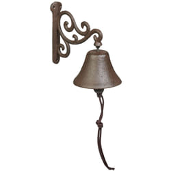Relaxdays - Campanella da Muro in Ghisa, Design Antico, Campana Decorativa con Corda per Esterni, 15,5x10x17,5 cm, Marrone