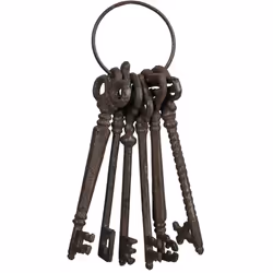 Questo anello portachiavi con 6 grandi chiavi è un elemento decorativo ideale per gli amanti dello stile vintage. La lavorazi ...