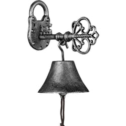 Relaxdays - Campanella da Muro in Ghisa, Design Antico con Motivo a Chiave, Campana con Corda, 20 x 11,5 x 18 cm, Argento