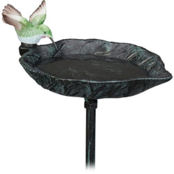 Relaxdays - Abbeveratoio per Uccellini in Ghisa, 100,5 x 13,5 x 19 cm, Vaschetta con Asta per Acqua e Mangime, Verde Scuro