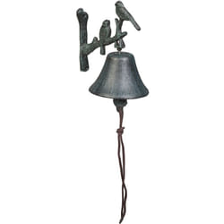 Relaxdays - Campanella da Parete in Ghisa, Campana da Appendere, con Corda, Design Vintage, 20 x 10 x 13 cm, Verde Scuro
