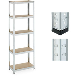 Relaxdays - Scaffale in Acciaio Zincato, 180x60x30 cm, 5 Ripiani ad Alta Portata 500 kg, per Garage e Cantina, Argentato