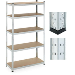 Relaxdays - Scaffale in Acciaio, hlp 180 x 100 x 40 cm, 5 Ripiani ad Alta Portata 500 kg, per Garage e Cantina, Argentato