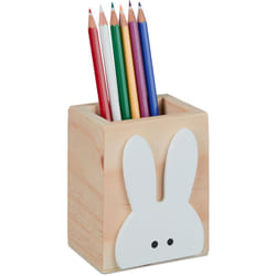 Relaxdays - Portapenne da Scrivania in Camera, Design Coniglio, hlp: 10x8x6 cm, Box Portamatite, Legno, Naturale Bianco