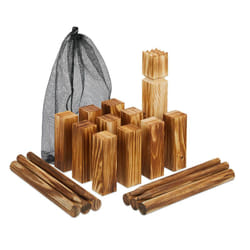 Relaxdays - Scacchi Vichinghi, Gioco di Lancio in Legno, con Sacchetto, 21 Pedine e Cesta, per Bambini e Adulti, Marrone