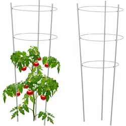 Relaxdays - Set da 2 Sostegni Circolari per Pomodori, Piante Rampicanti, Cetrioli, Alti 76 cm, 3 Anelli, Metallo, Grigio