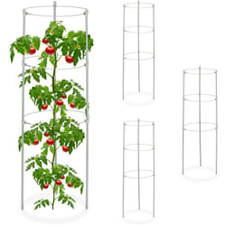 Relaxdays - Set da 4 Sostegni Circolari per Pomodori, Piante Rampicanti, Cetrioli, Alti 60 cm, 3 Anelli, Metallo, Grigio
