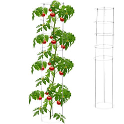 Relaxdays - Set da 2 Sostegni Circolari per Pomodori, h: 150 cm, Ferro e pp, Piante Rampicanti, Cetrioli, 5 Anelli, Grigio