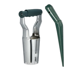 Relaxdays - Strumento Piantabulbi, Set da 2 Attrezzi Pianta Bulbi Fiori, Piantatore Piantine Orto, Metallo, Verde Argento