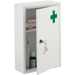 Relaxdays - Armadietto Pronto Soccorso per Medicinali, 2 Scomparti, Cassetta Chiusura di Sicurezza, 32x21,5x8 cm, Bianco