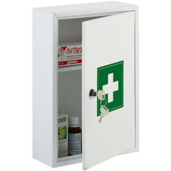 Relaxdays - Armadietto Pronto Soccorso per Medicinali, Cassetta con Chiusura di Sicurezza, 32x21,5x9,5 cm, Bianco Verde