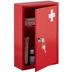 Relaxdays - Armadietto Pronto Soccorso per Medicinali, Cassetta con Chiusura di Sicurezza, 32x21,5x9,5 cm, Rosso Bianco