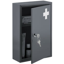 Relaxdays - Armadietto Pronto Soccorso per Medicinali, Cassetta con Chiusura di Sicurezza, 32x21,5x9,5 cm, Grigio Bianco