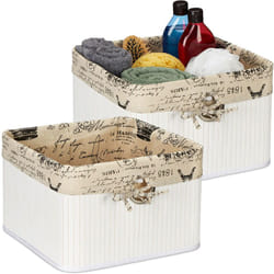 Relaxdays - 2x Cesto Portaoggetti, in Bambù, Rivestimento in Poliestere, Foro per il Trasporto, hlp 20x31x31 cm, Bianco Crema