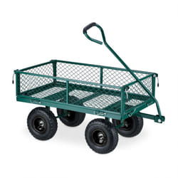 Carrello a Mano, Pratico Carretto per il Giardino, per Trasporto Carichi, Sponde Pieghevoli, max. 200kg, Verde - Relaxdays