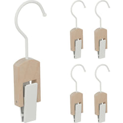 Relaxdays - Appendi Stivali, Set da 5, Gruccia in Legno con Clip e Gancio in Ferro, Mollette Gommate, Bianco e Legno
