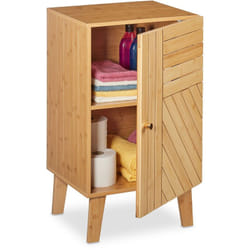 Mobile Bagno da Terra in Bambù, 70 x 40 x 37 cm, Ripiani Regolabili, Anta Montabile a Piacimento, Marrone - Relaxdays