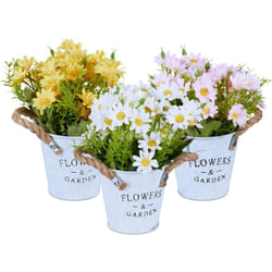 Relaxdays - Set 3 Piante Finte da Interno, Piantine Fiori Artificiali in Vaso, Crisantemi HxD 20x15 cm, Giallo Bianco Rosa