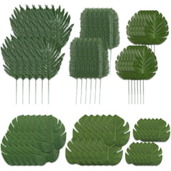 Relaxdays - Set da 72 Foglie Tropicali Decorative, Fogliame Artificiale di Monstera, Felce e Palma, Deco per Feste, Verde
