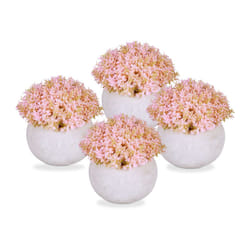 Relaxdays - Set 4 Piante Finte da Interno, Piantine Fiori Artificiali in Vaso, Decorazioni Casa, HxD 11x11 cm, Rosa Grigio