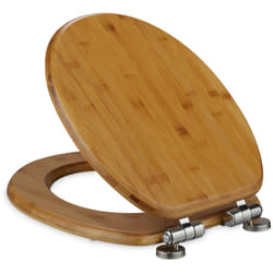 Relaxdays - Tavoletta wc con Chiusura Ammortizzata, LxP 37,5 x 43,5 cm, Sgancio Rapido, Sedile Ovale in Bambù, Marrone