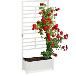 Fioriera con Grigliato da Balcone, 171x71,5x32 cm, in Legno, Portavasi con Spalliera Separè da Esterno, Bianco - Relaxdays