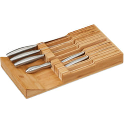 Relaxdays - Portacoltelli Cassetto, Porta 12 Coltelli e Acciaino, Organizer Cucina in Bambù, hlp: 5 x 43 x 23 cm, Naturale